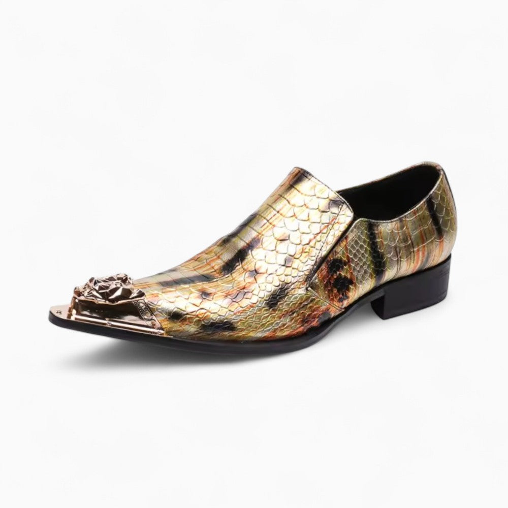 Elegant Gold Loafers with Snake Design for Men