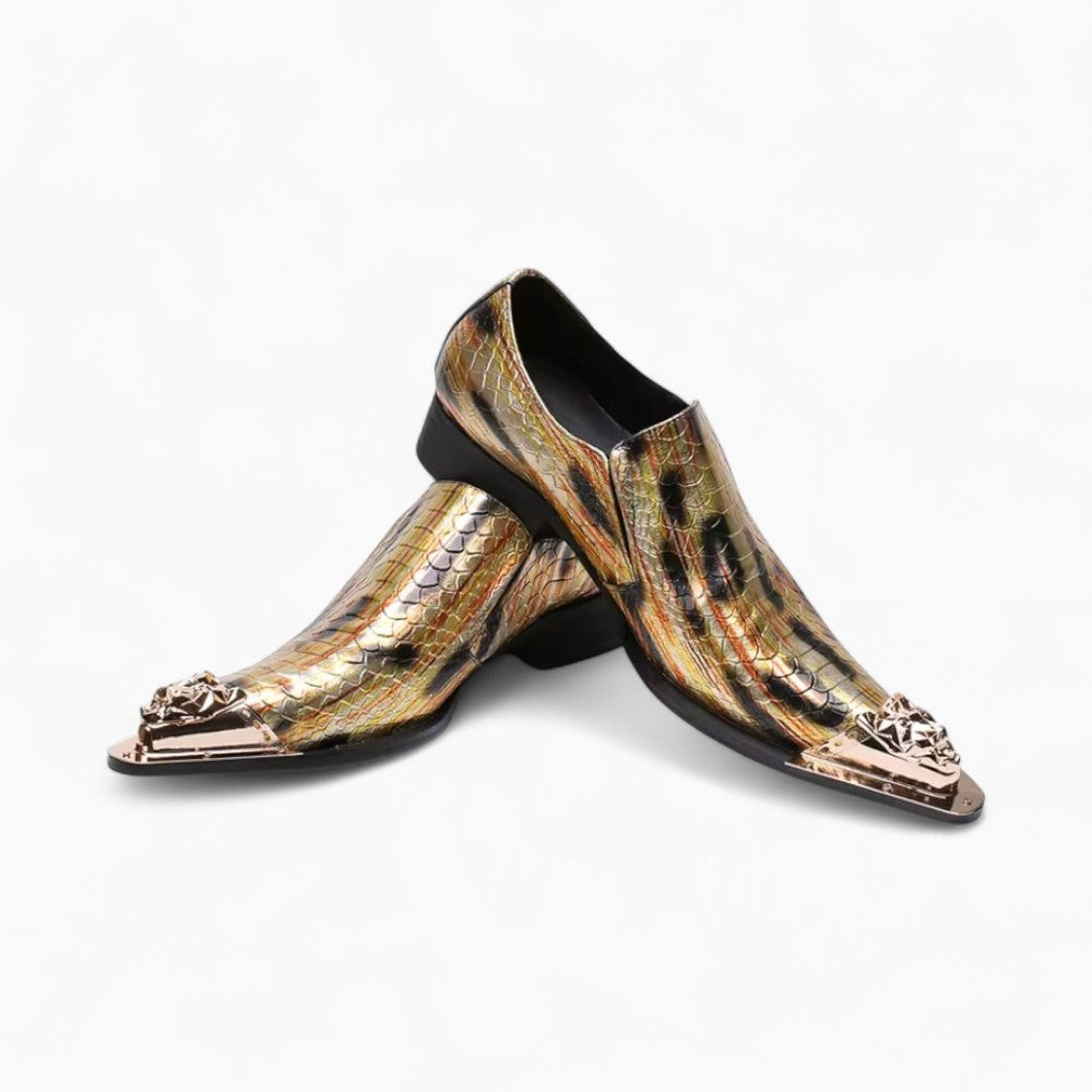 Elegant Gold Loafers with Snake Design for Men