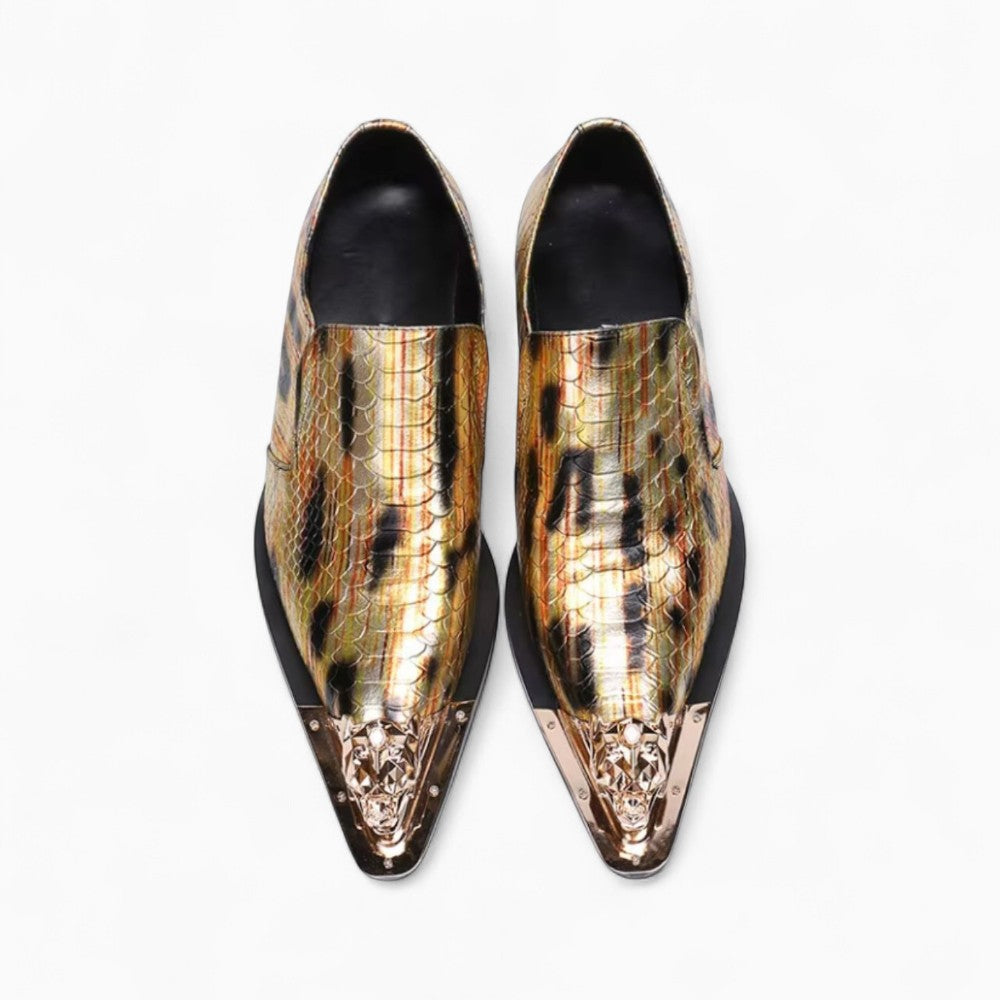 Elegant Gold Loafers with Snake Design for Men