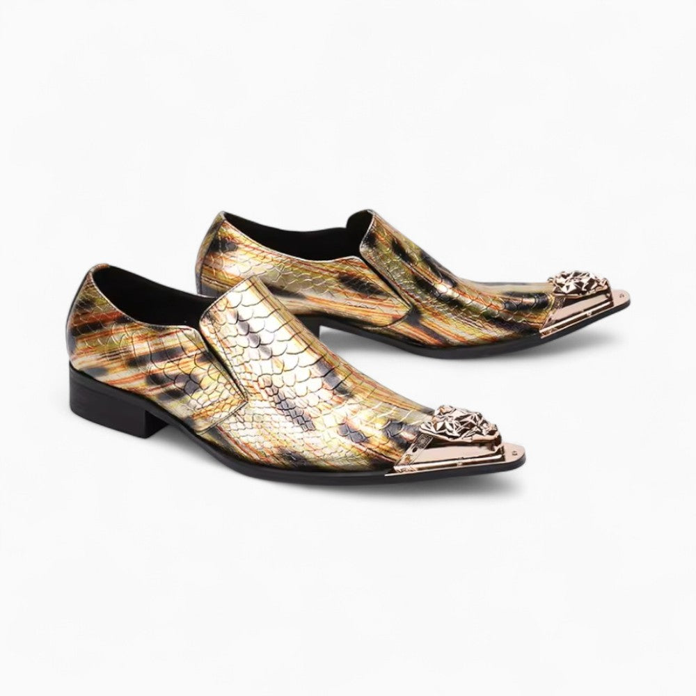 Elegant Gold Loafers with Snake Design for Men