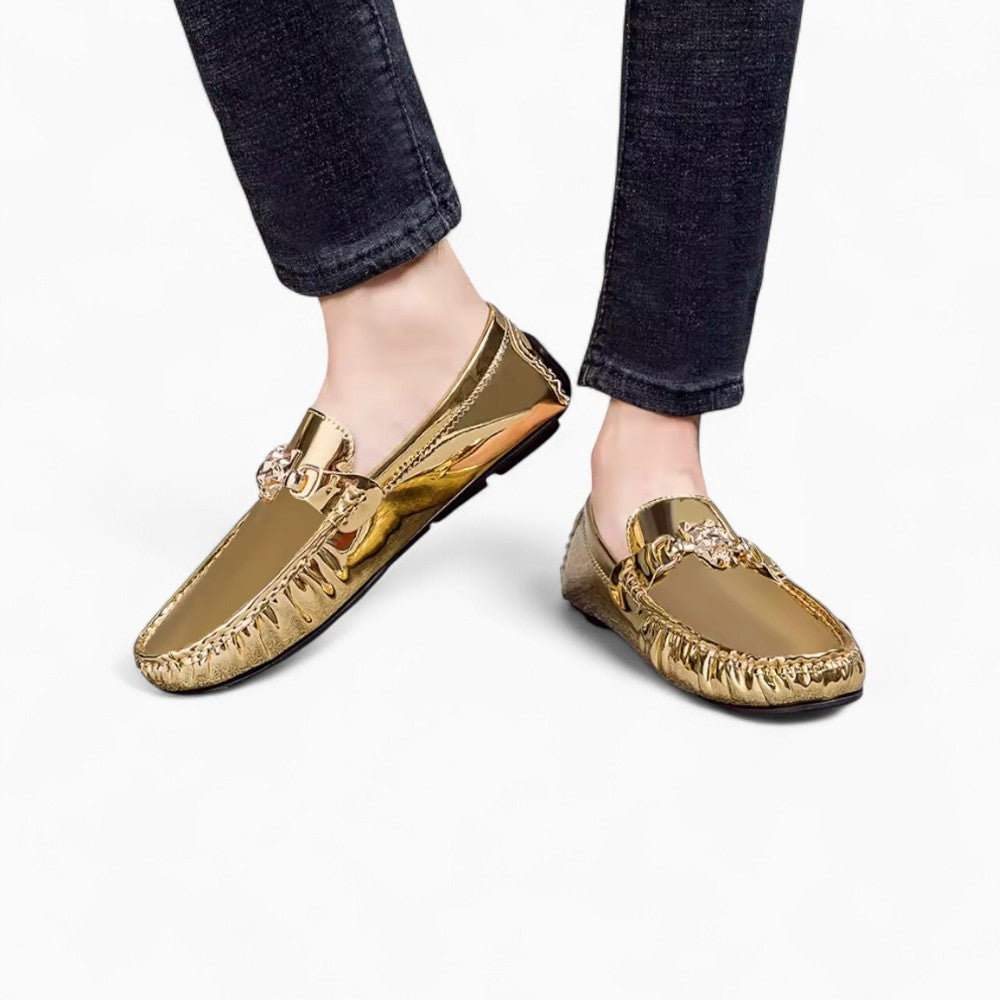 Shiny Gold Loafers for Men