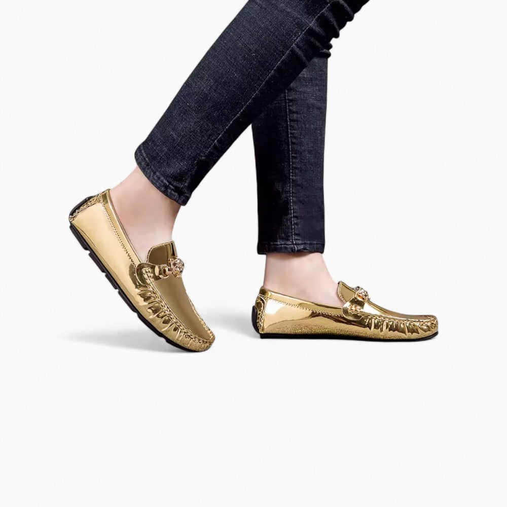 Shiny Gold Loafers for Men