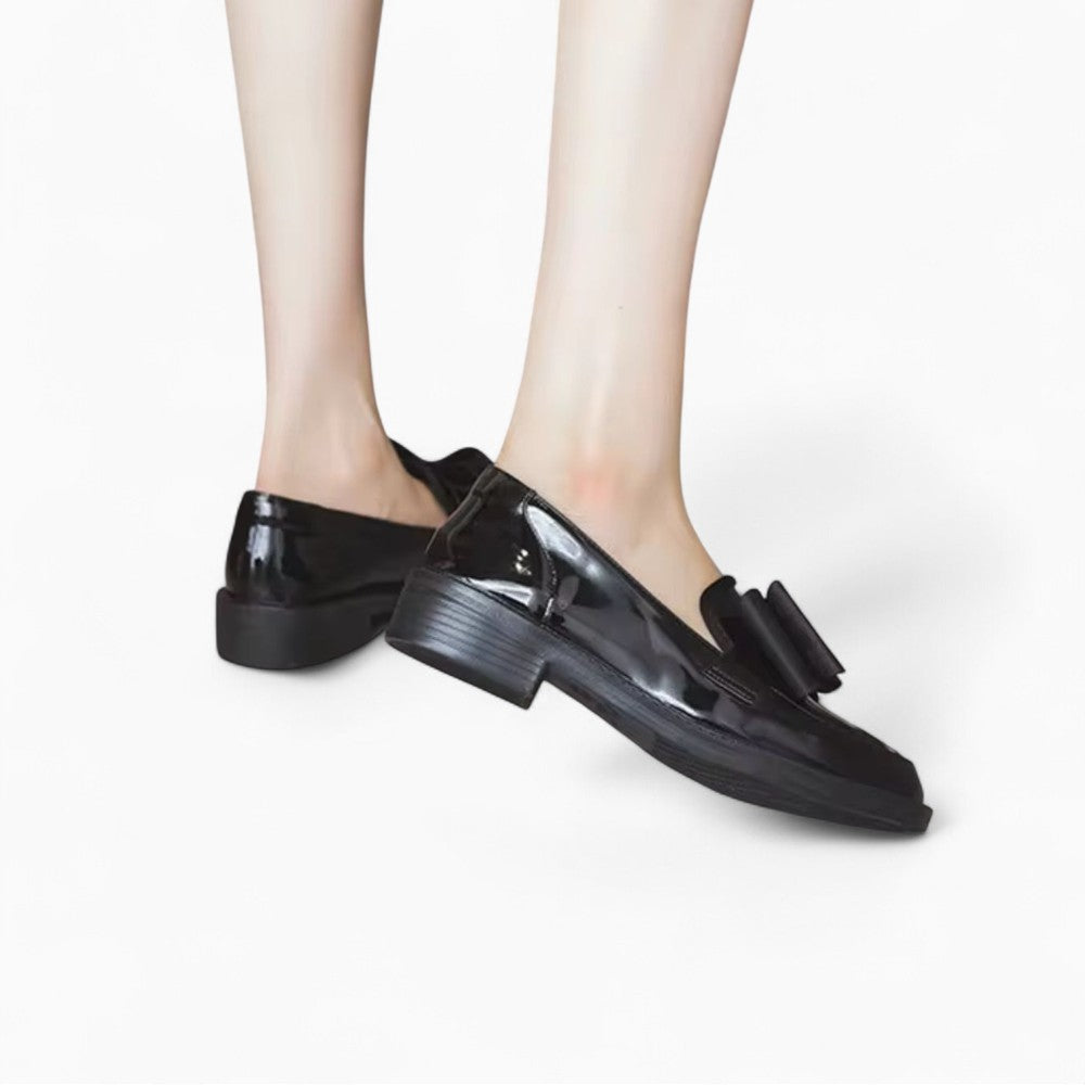 Women's Casual Loafers with Black Bow Tie