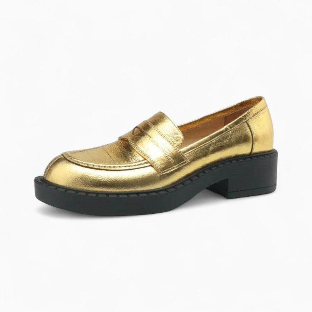 Gold Patent and Glitter Evening Loafers
