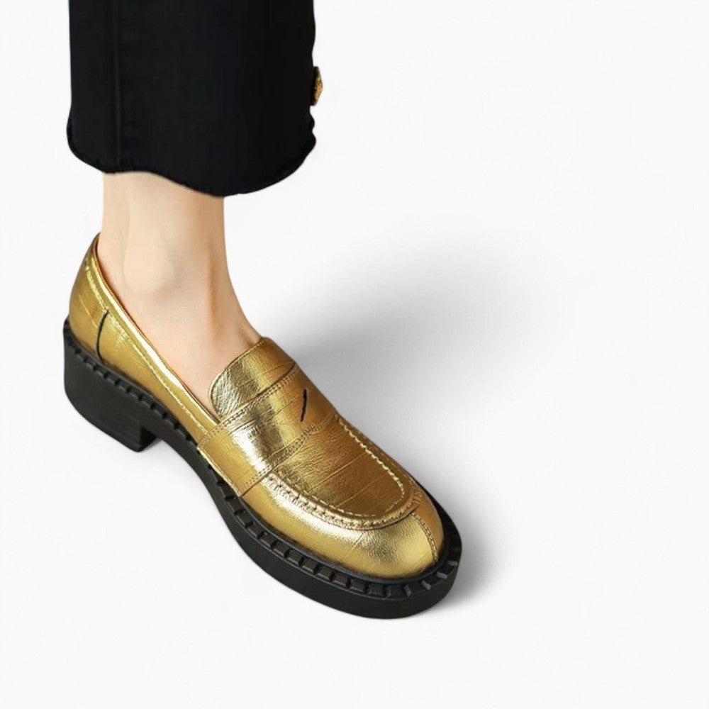 Gold Patent and Glitter Evening Loafers