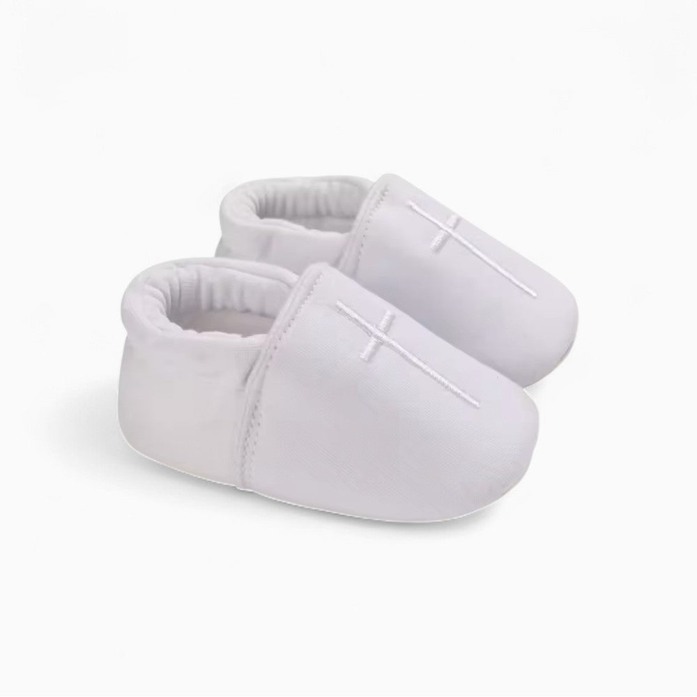 White Cotton Baptism Loafers for Baby