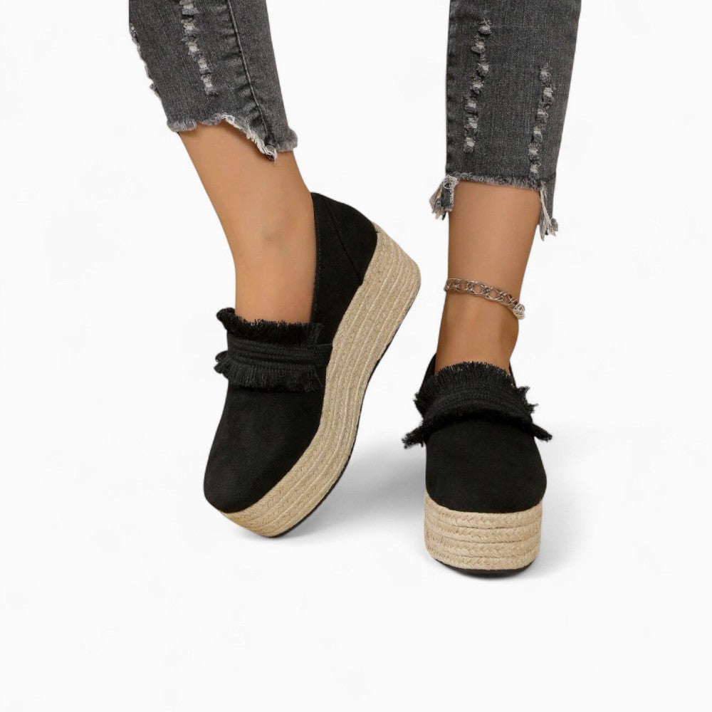 Women's Wedge Loafers with Suede Fringes