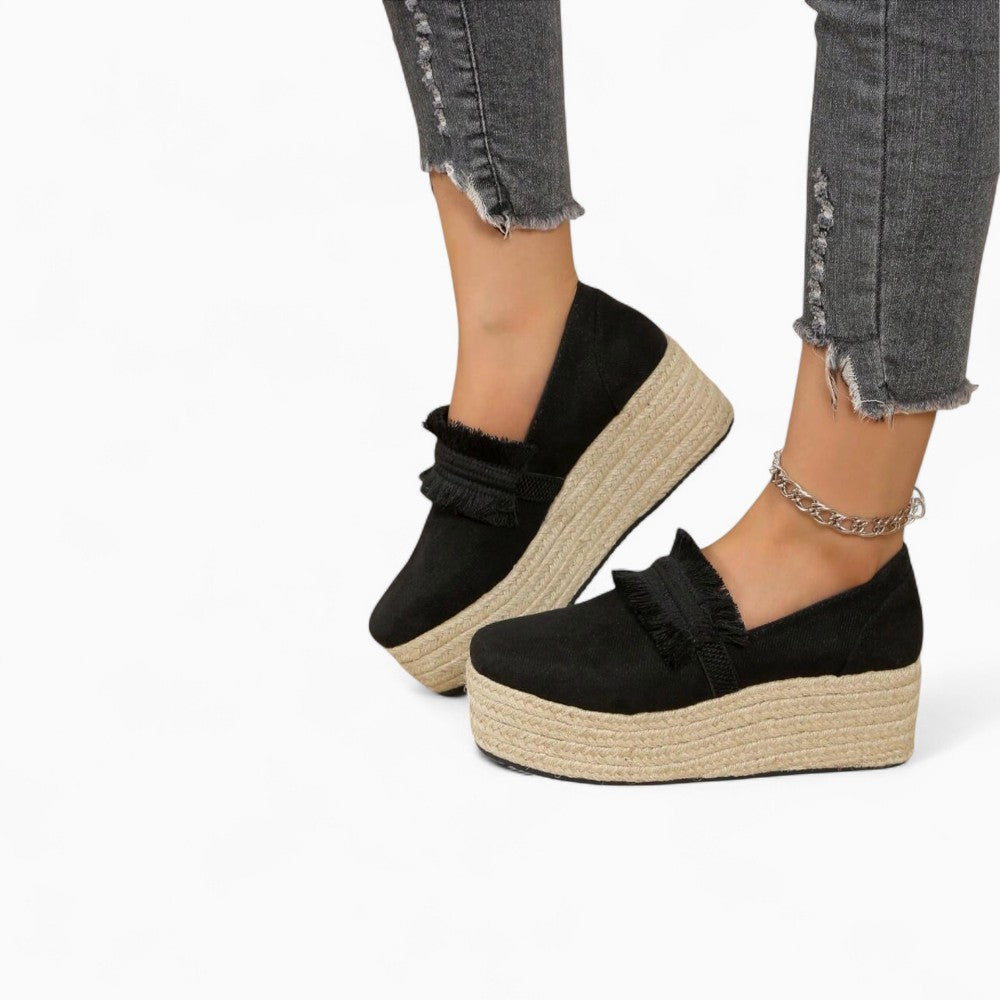 Women's Wedge Loafers with Suede Fringes