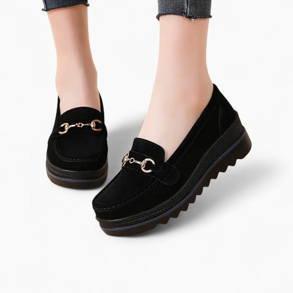 Women's Wedge Loafers with Golden Buckle Details