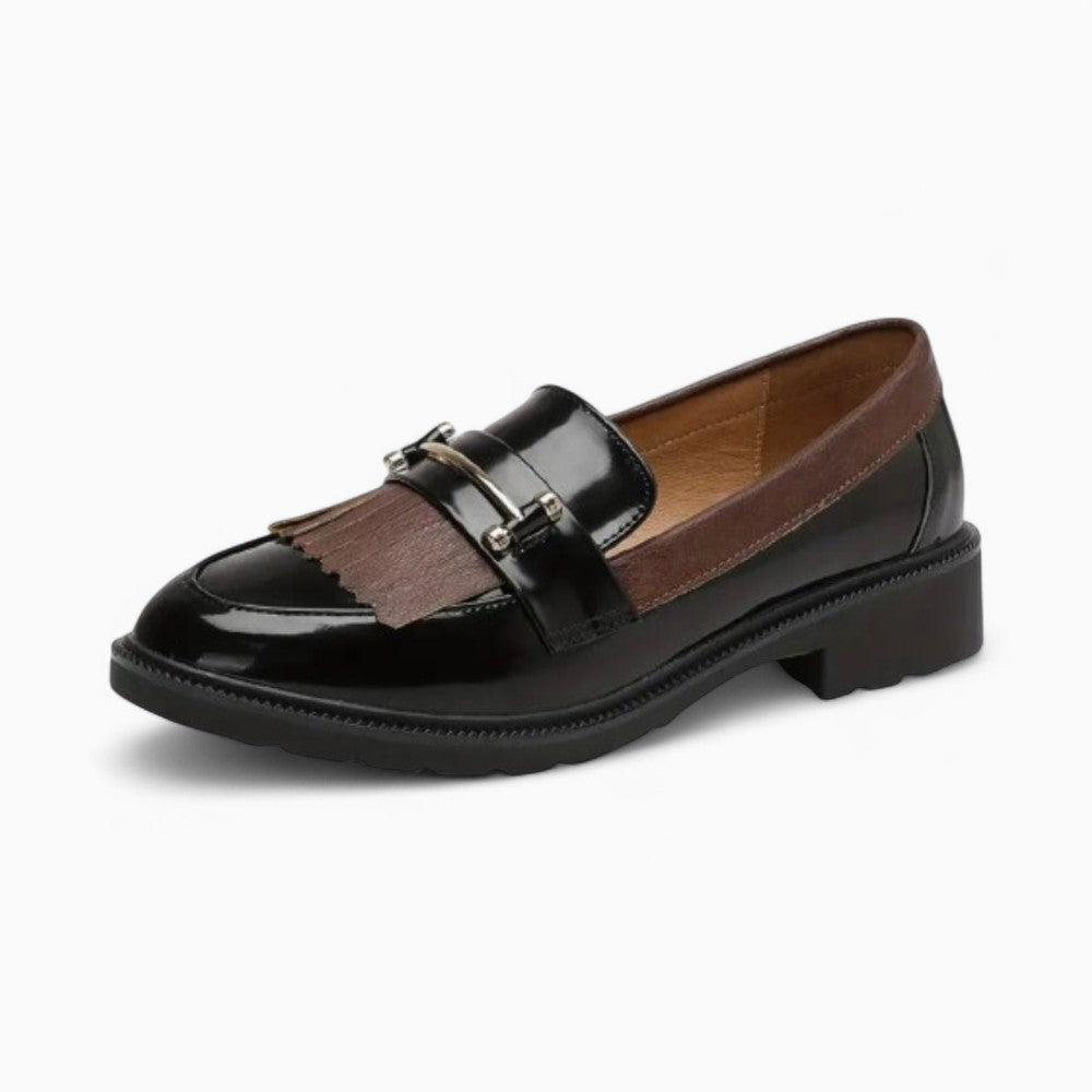 Black Patent Synthetic Leather Loafers for Women