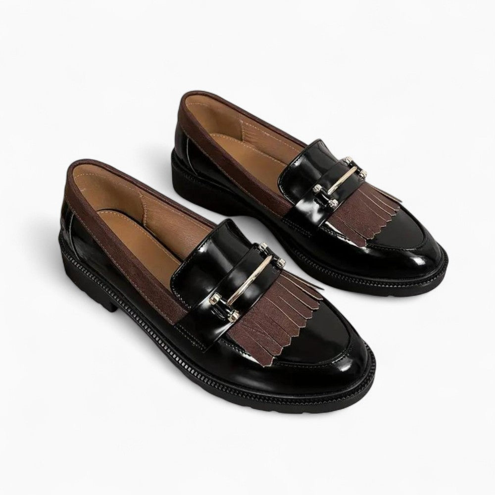 Black Patent Synthetic Leather Loafers for Women