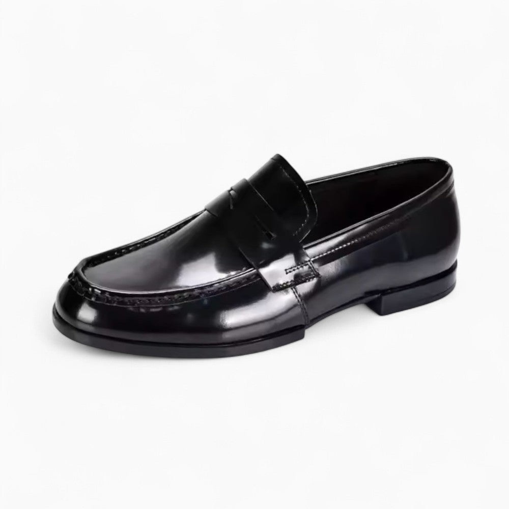 Black Patent Leather Loafers with a Square Heel