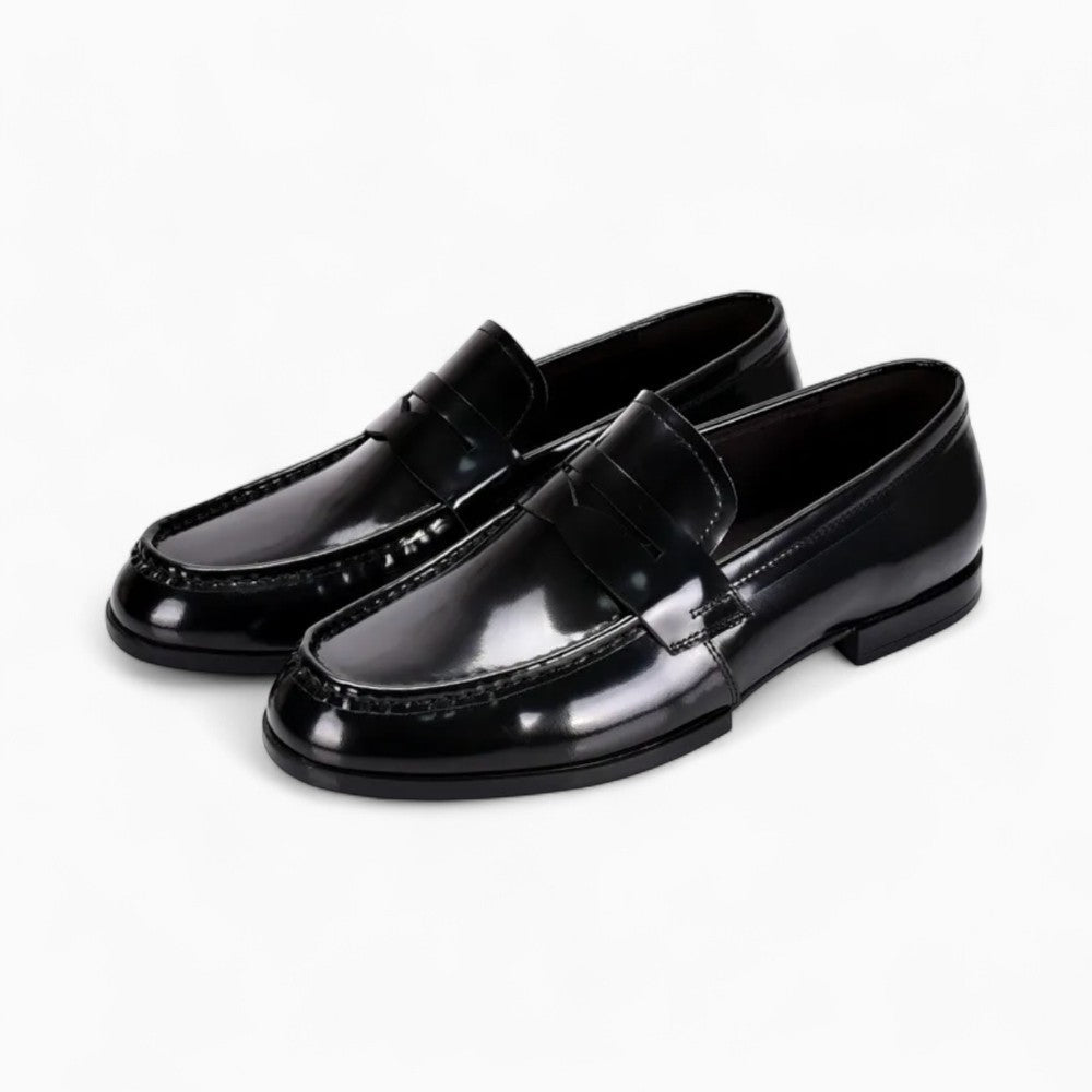 Black Patent Leather Loafers with a Square Heel