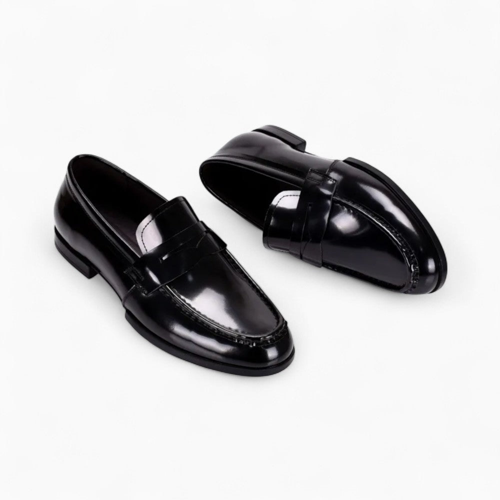 Black Patent Leather Loafers with a Square Heel