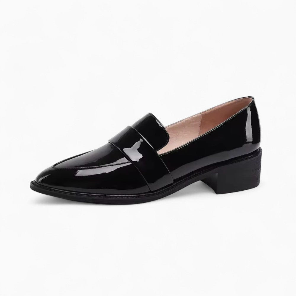 Black Patent Loafers with Pointed Toe for Women
