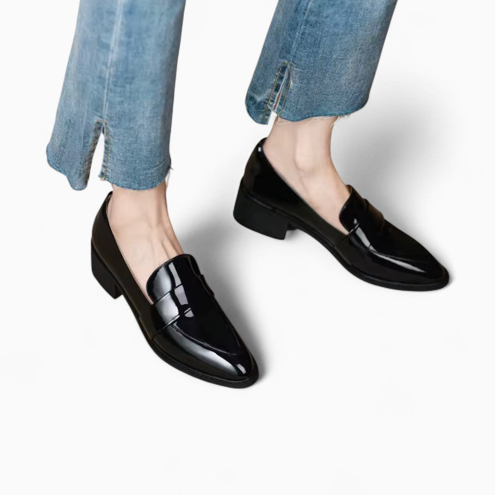 Black Patent Loafers with Pointed Toe for Women