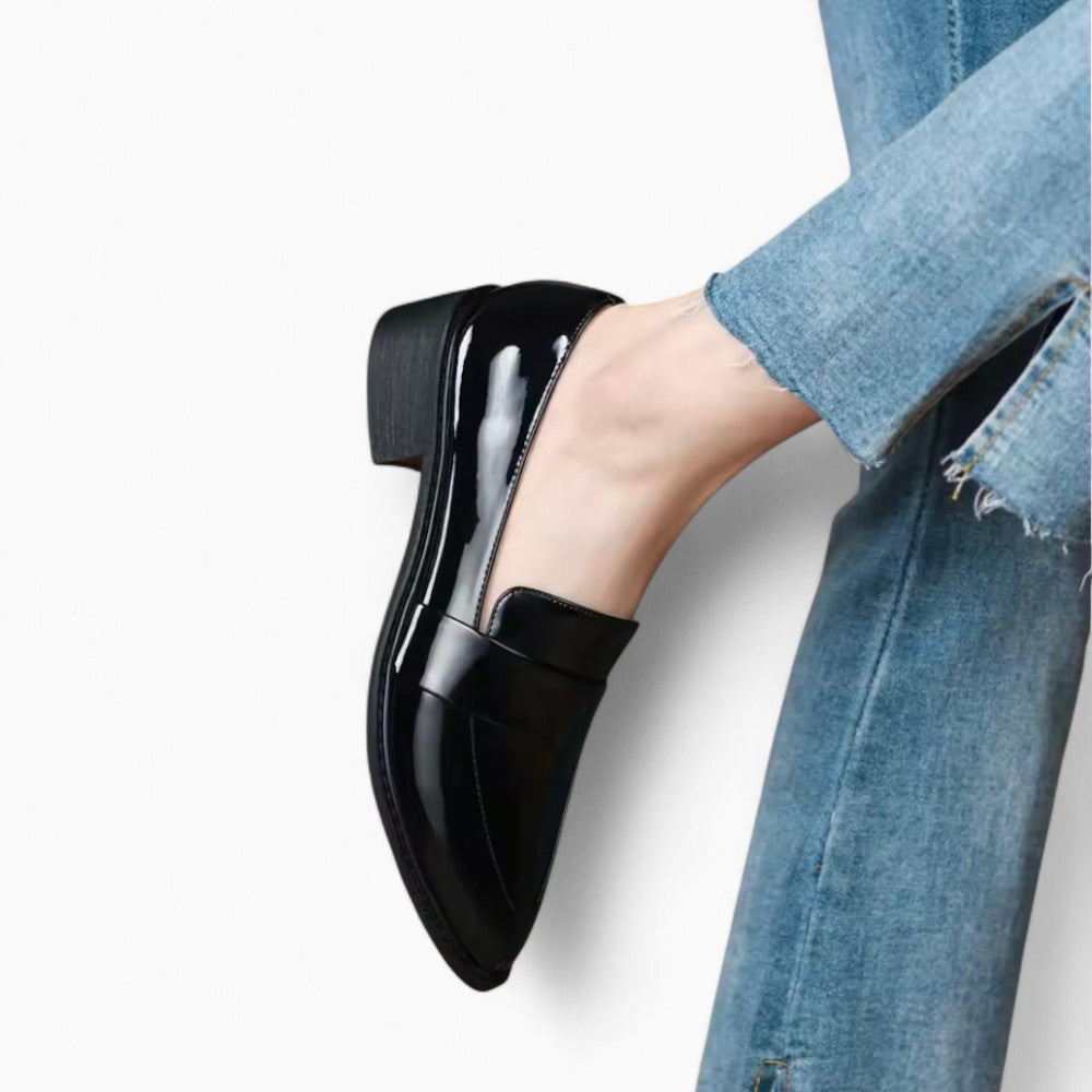 Black Patent Loafers with Pointed Toe for Women