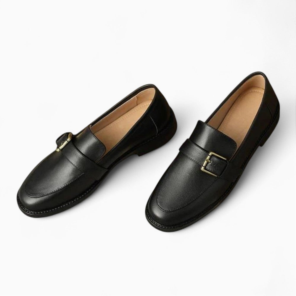 Loafers with Black Metal Buckle