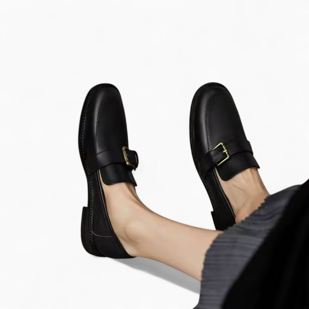 Loafers with Black Metal Buckle