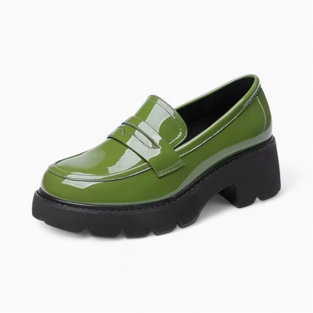 Patent Leather Look Loafers with Thick Soles