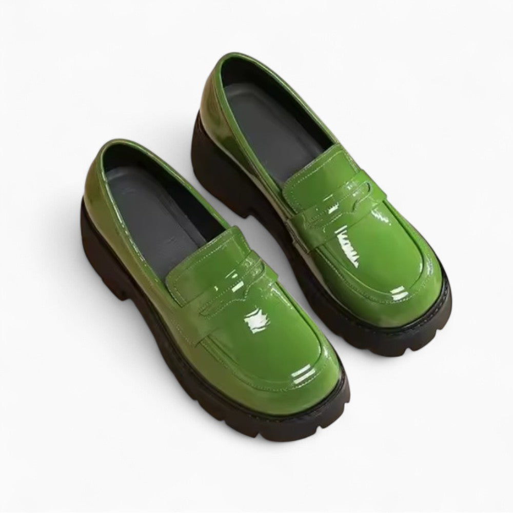 Patent Leather Look Loafers with Thick Soles