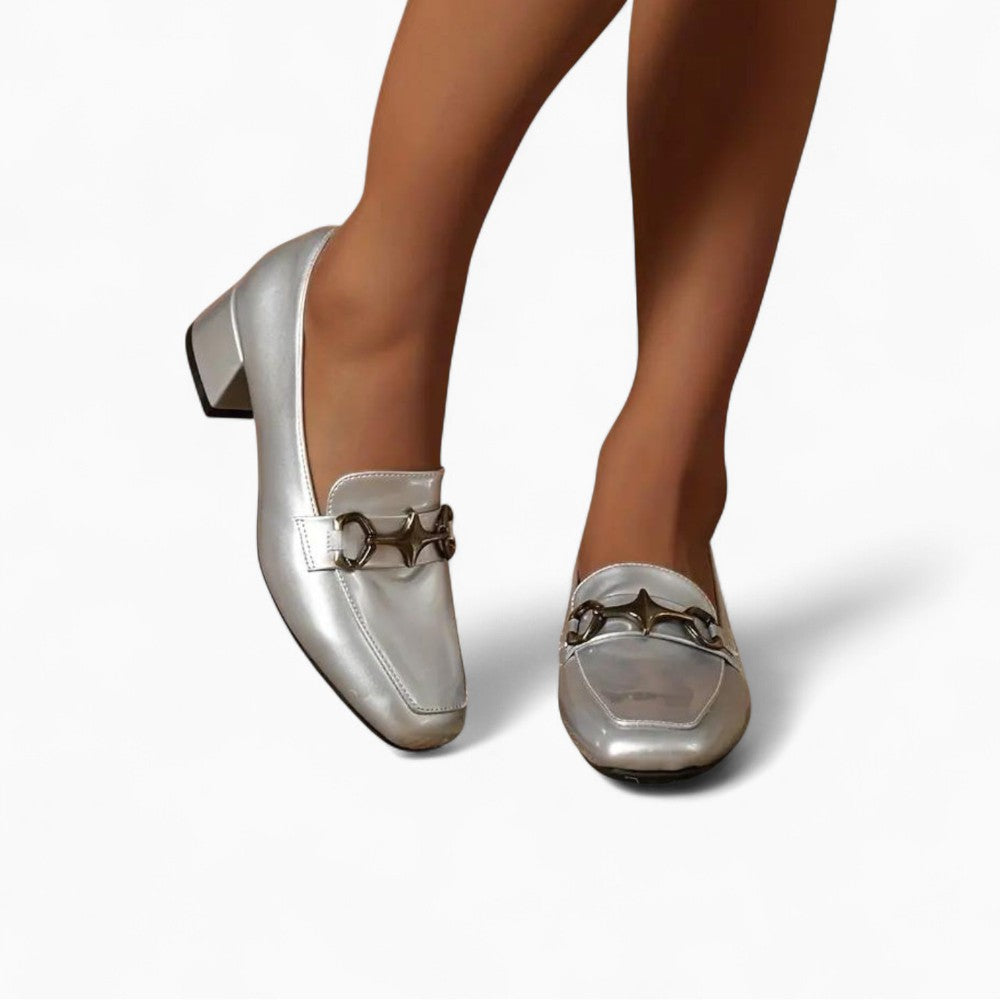 Silver Loafers with Square Heels for Women