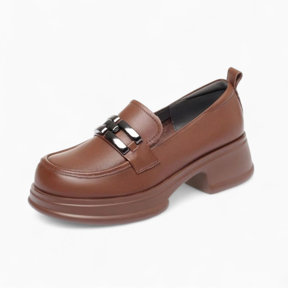 Neutral-Colored Thick Heeled Loafers for Women