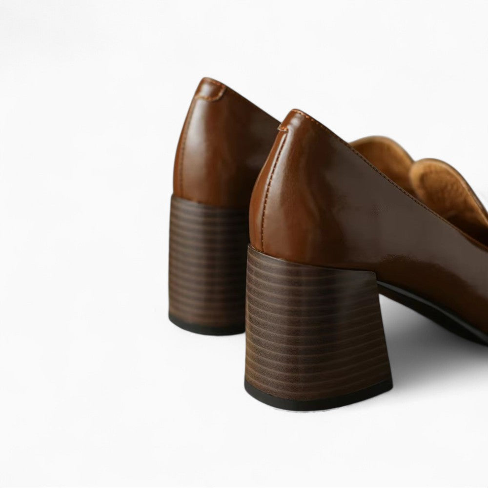 Patent Leather Heeled Loafers with Gold Chain Detail