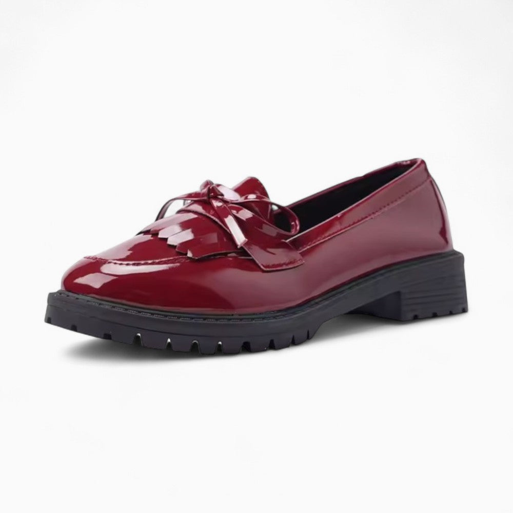 Patent Leather Heeled Loafers with Decorative Bow