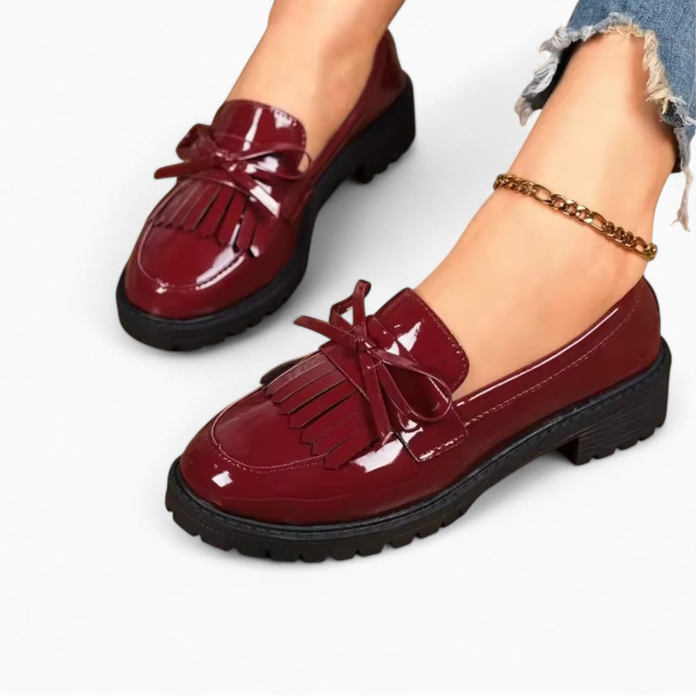 Patent Leather Heeled Loafers with Decorative Bow