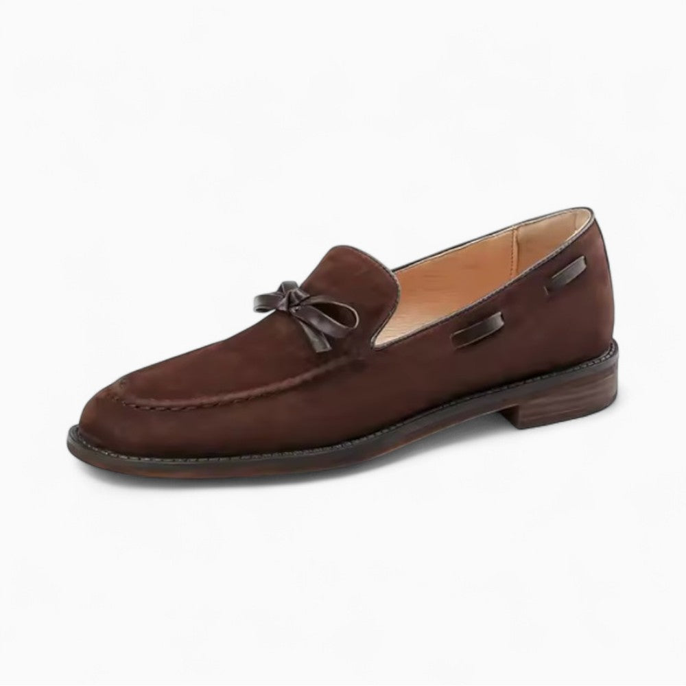 Retro Style Leather Heeled Loafers for Women