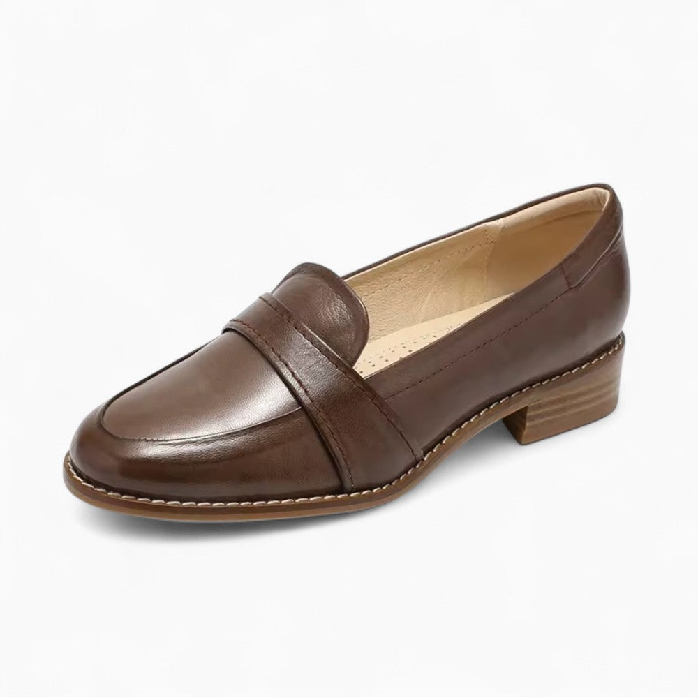 Soft Leather Square Heeled Loafers for Women