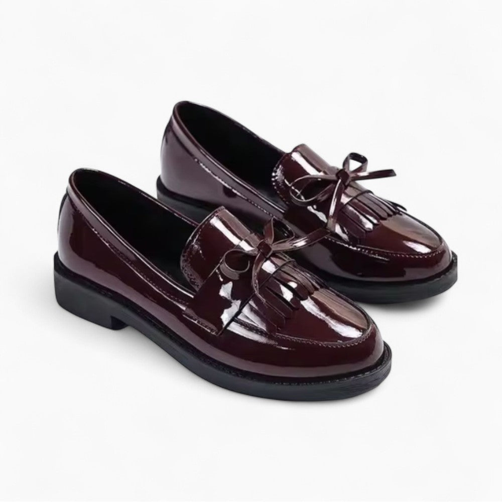 Square Heeled Loafers with Fringe in Vintage Style