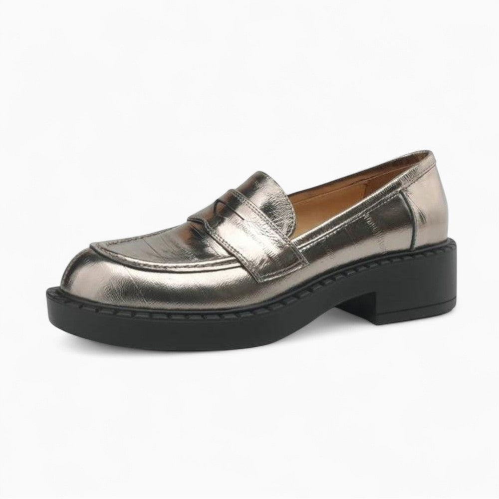 Black Thick Sole Heeled Loafers for Women