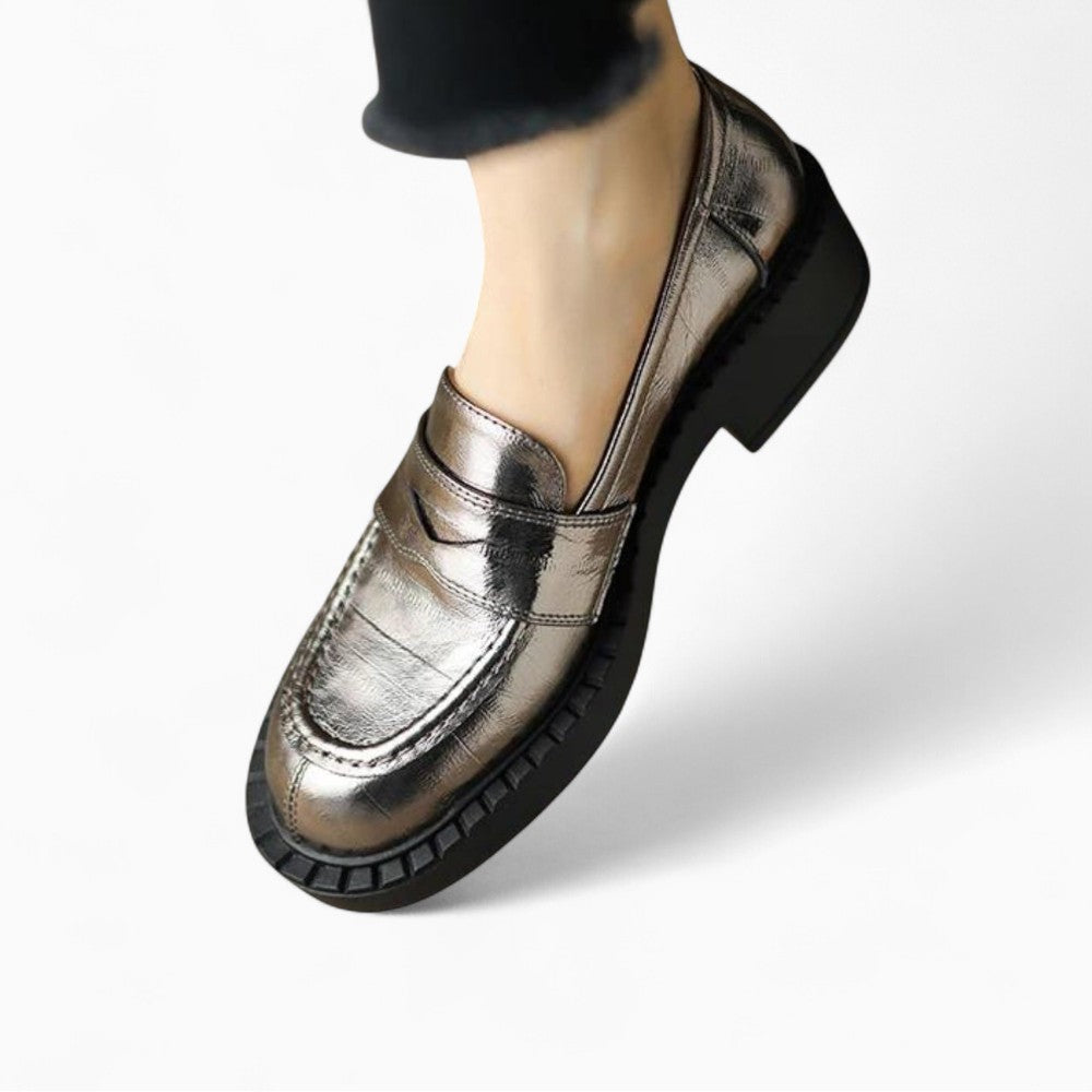 Black Thick Sole Heeled Loafers for Women