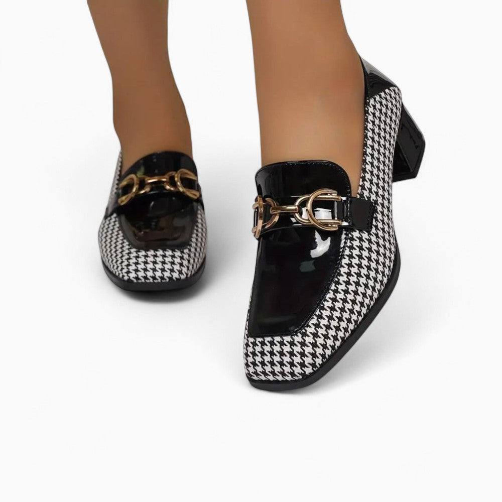 Women’s Patent Leather Chain Detail Heeled Loafers