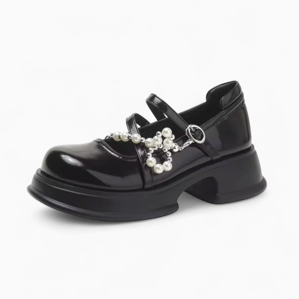 Thick Sole Loafers with Chain and Pearls
