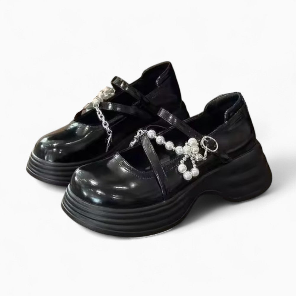 Thick Sole Loafers with Chain and Pearls