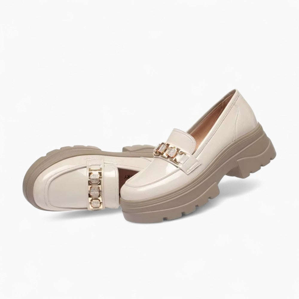 Patent Platform Loafers with Decorative Metal Chain