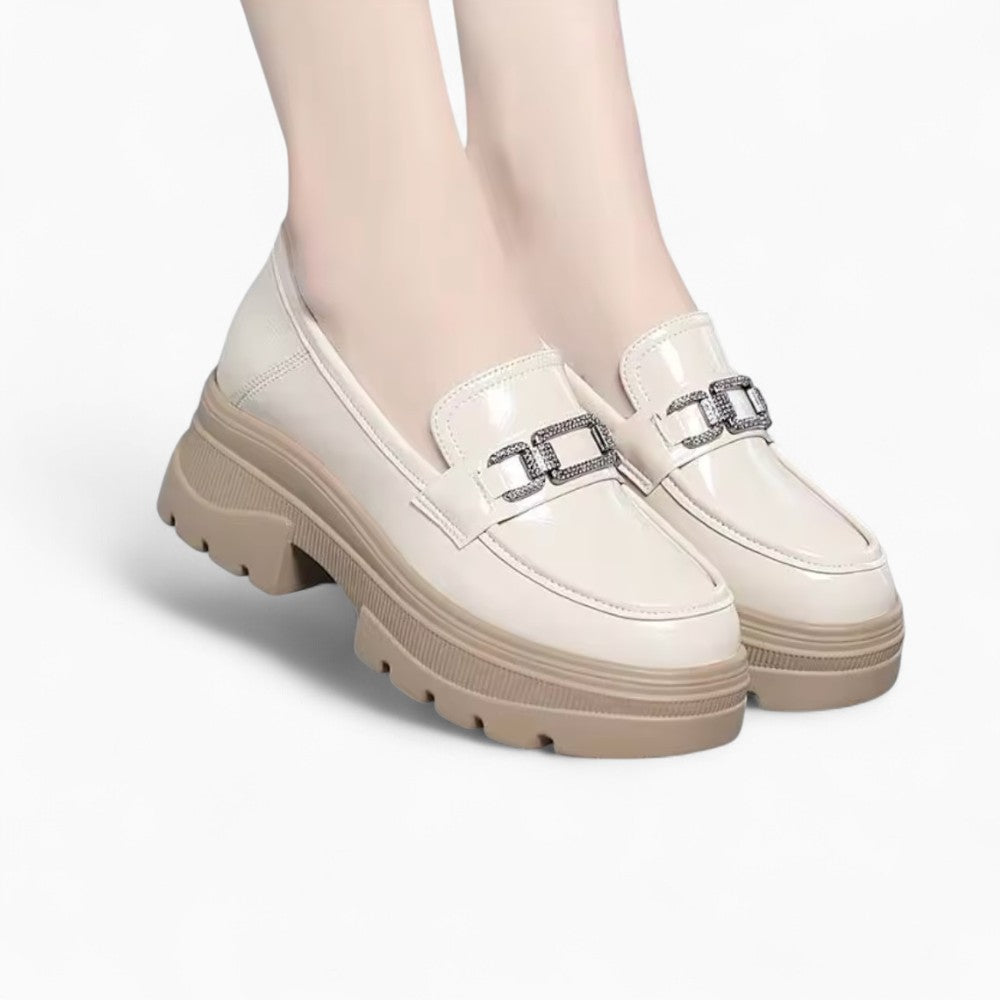 Patent Platform Loafers with Decorative Metal Chain