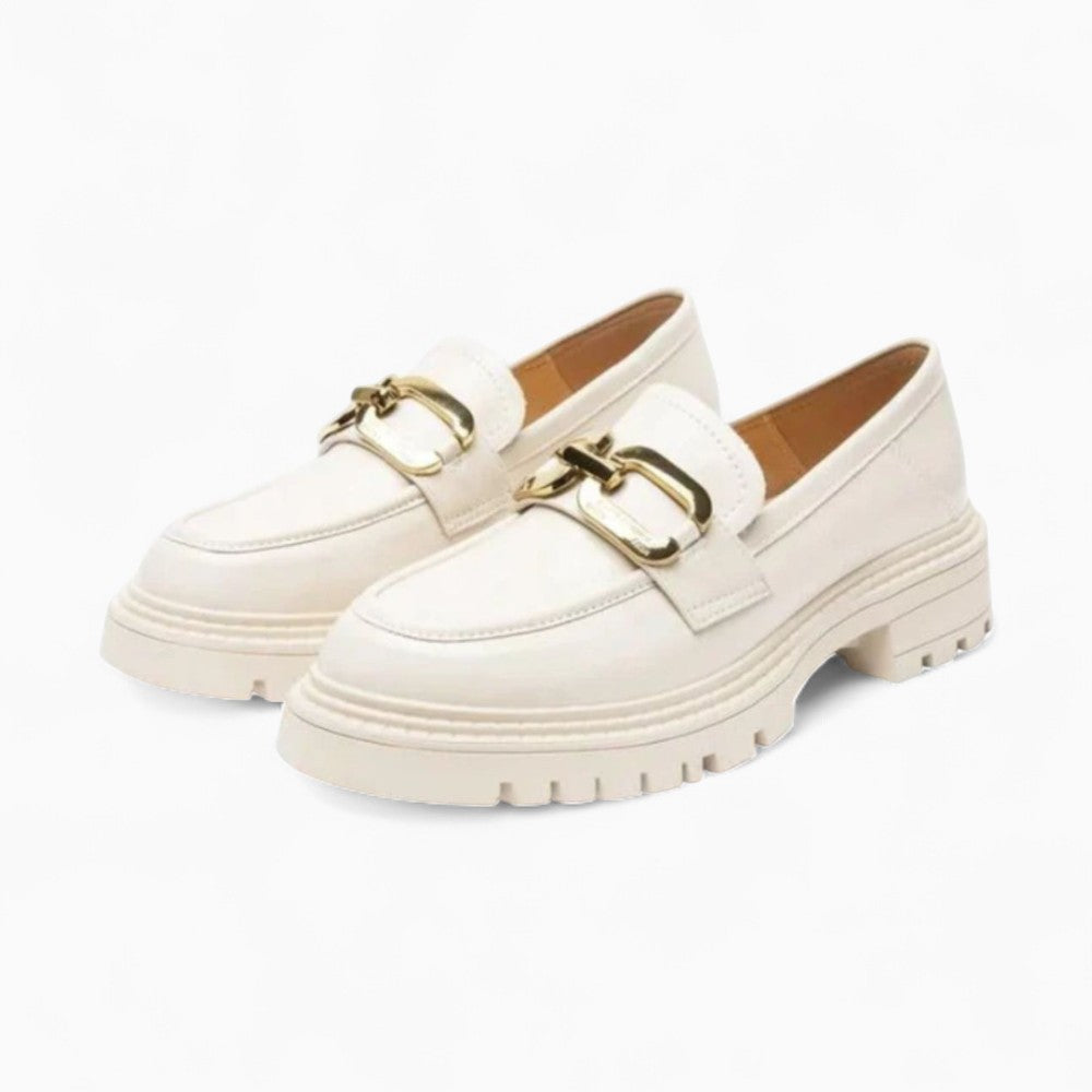 Patent Leather Platform Loafers with Gold Chain for Women