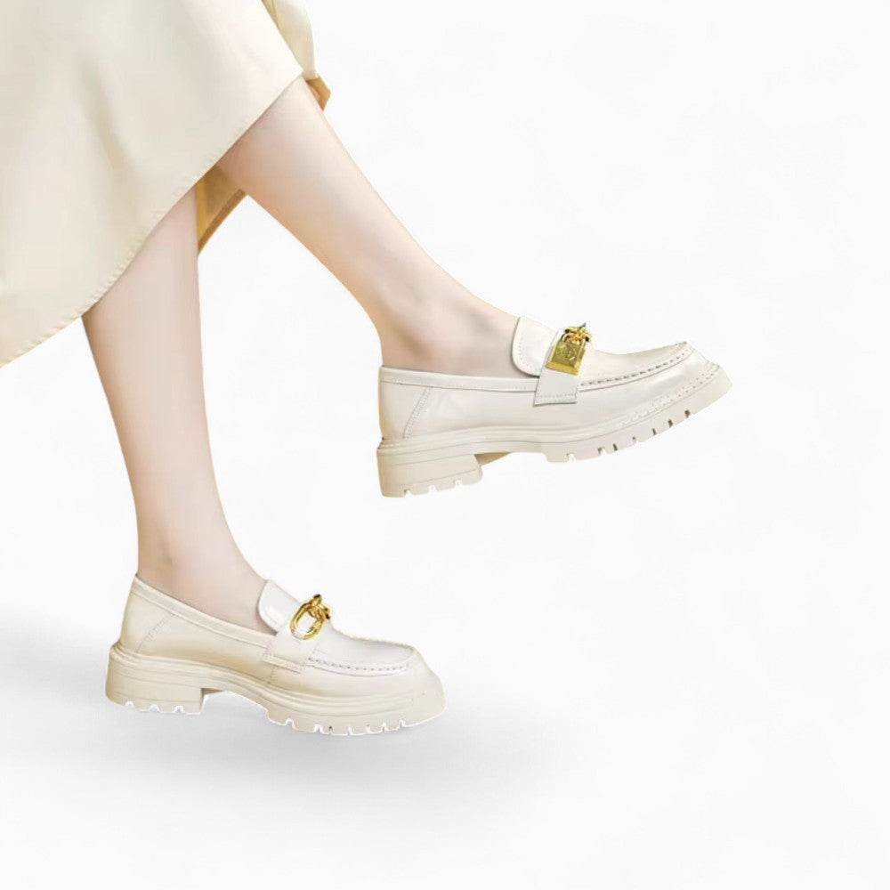 Patent Leather Platform Loafers with Gold Chain for Women