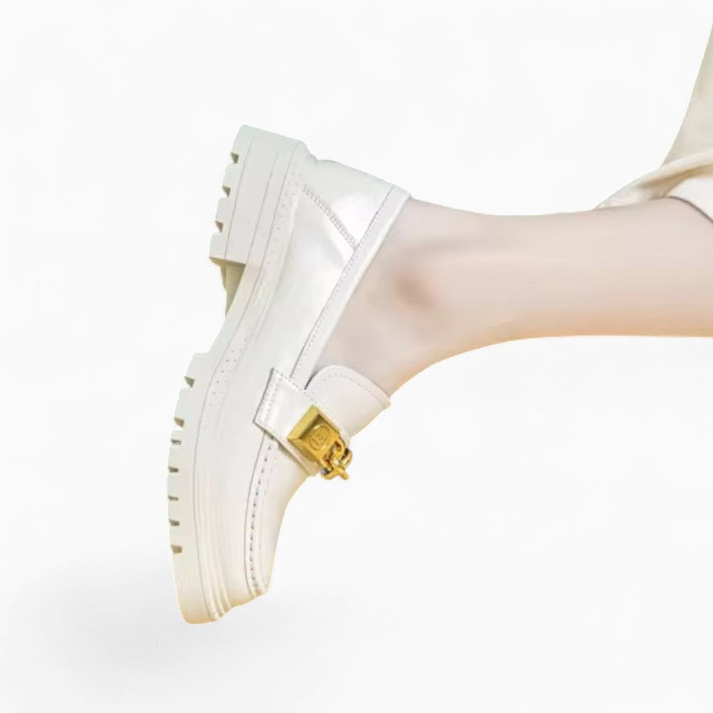 Patent Leather Platform Loafers with Gold Chain for Women