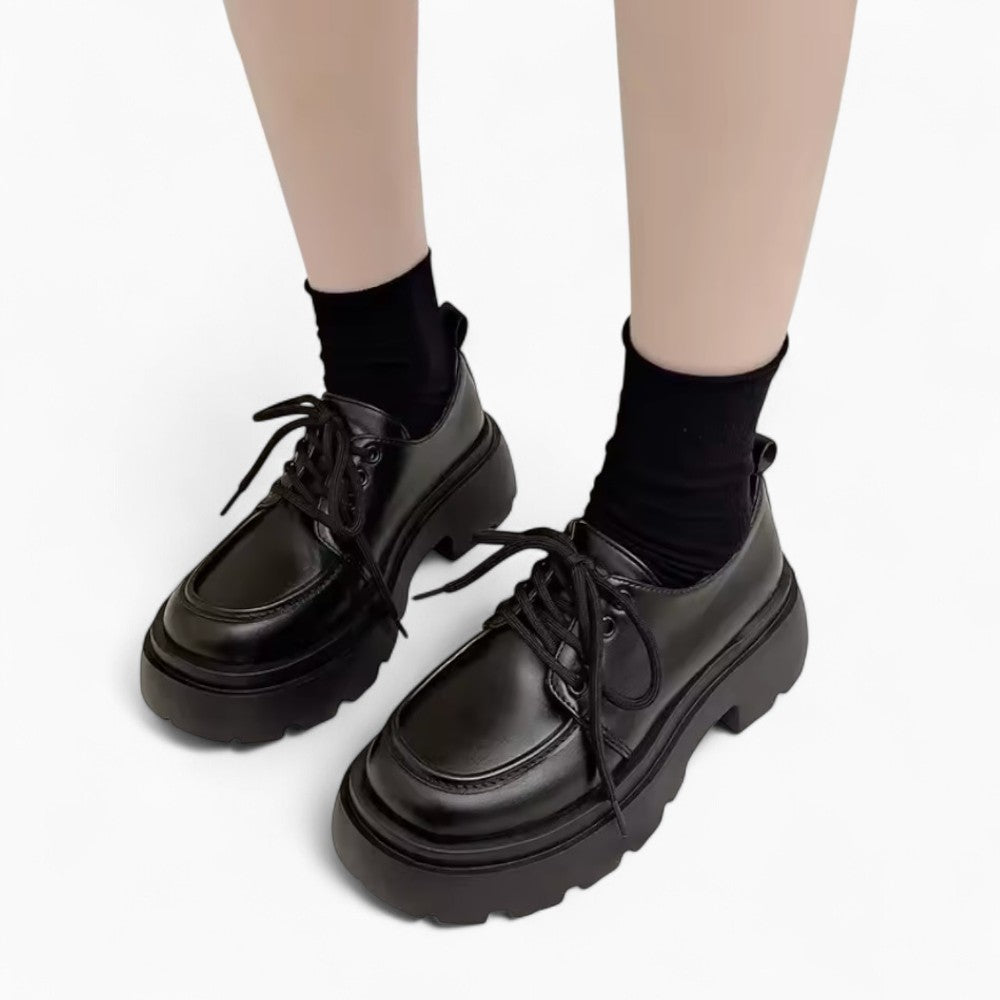 Black Synthetic Leather Platform Loafers