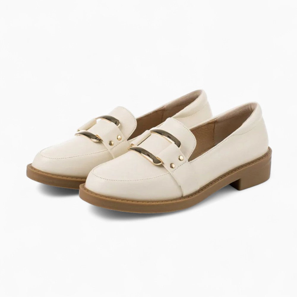Beige Leather Platform Loafers for Women