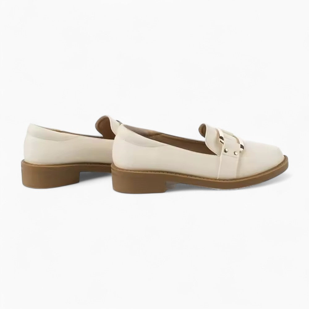 Beige Leather Platform Loafers for Women