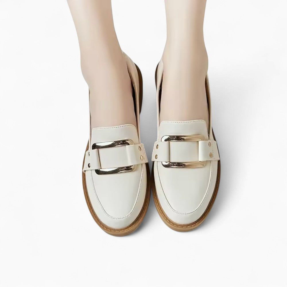 Beige Leather Platform Loafers for Women