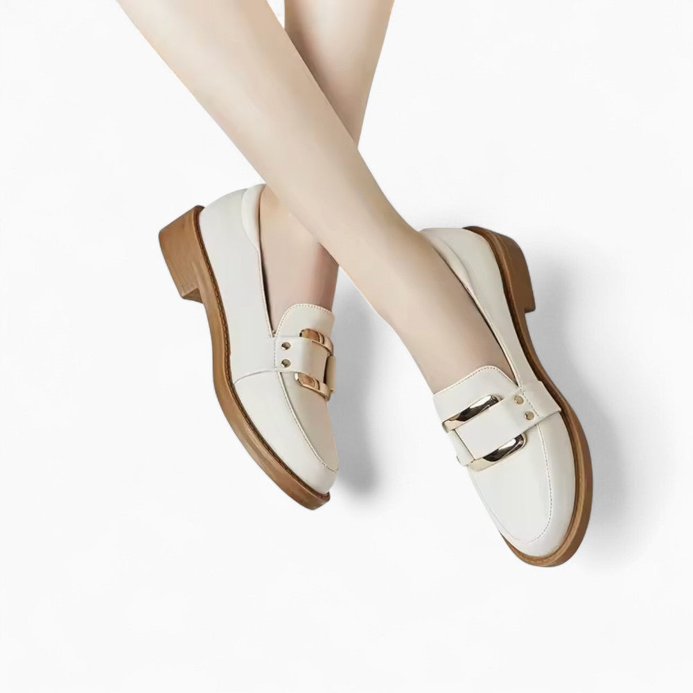 Beige Leather Platform Loafers for Women