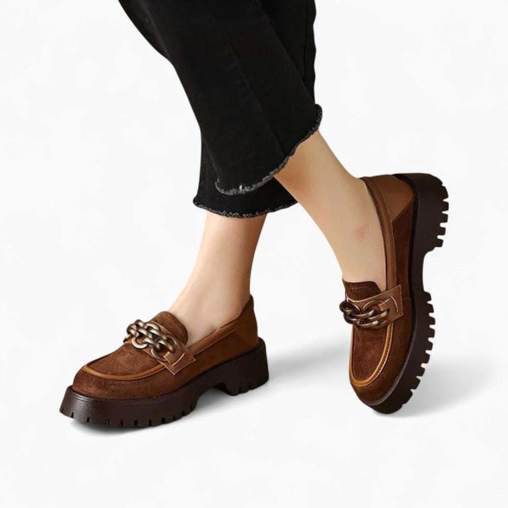 Women’s Platform Loafers with a Silver Chain