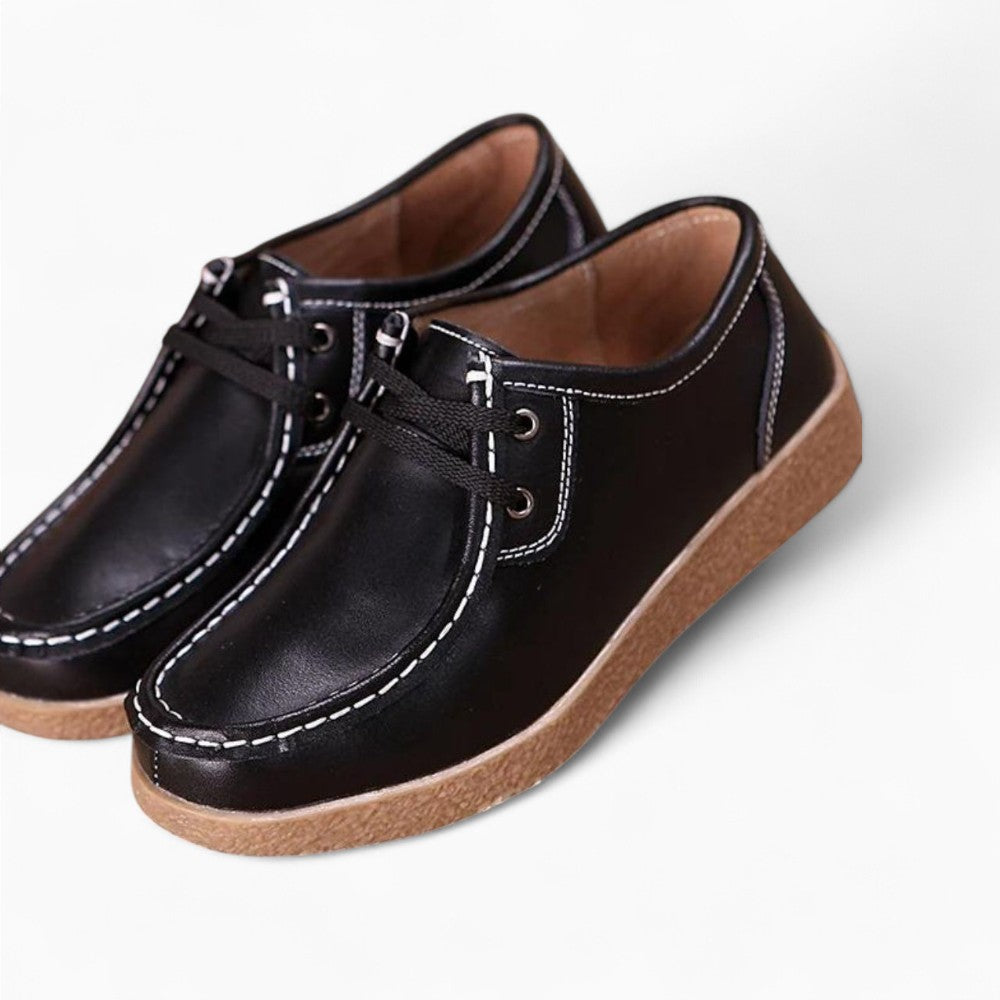 Women’s Black Leather Lace-Up Loafers with Thick Sole